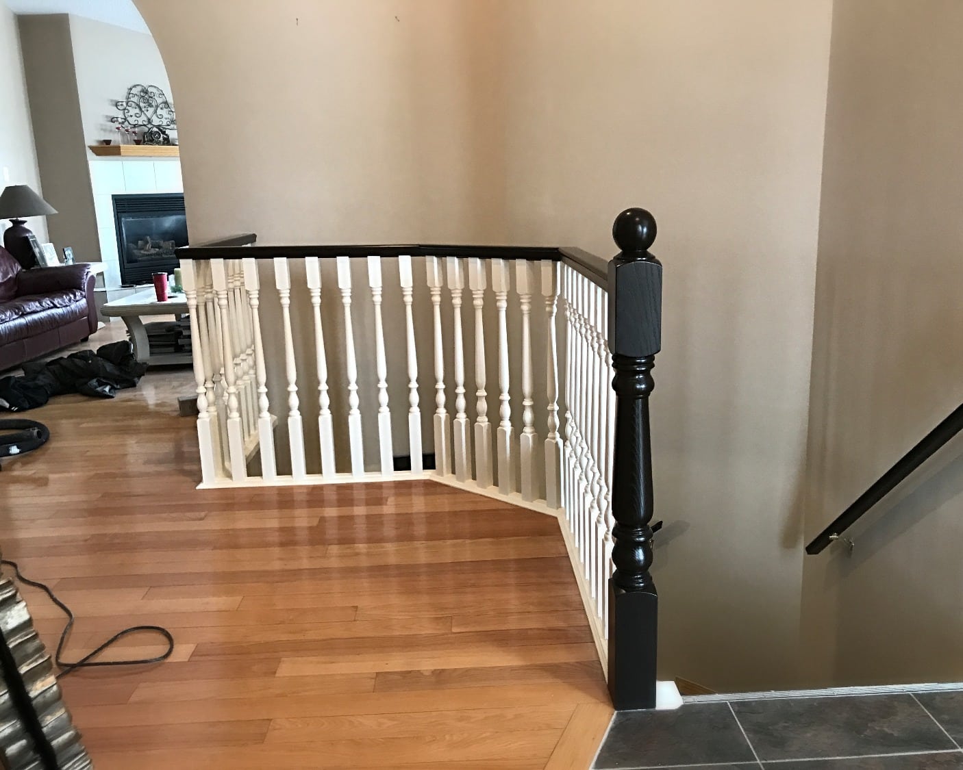 White and black lacquered railing after